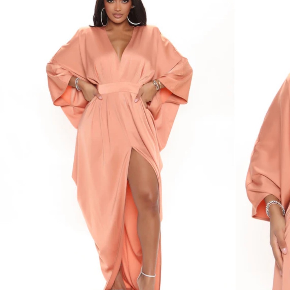 Elegant Peach Maxi Dress with Slit